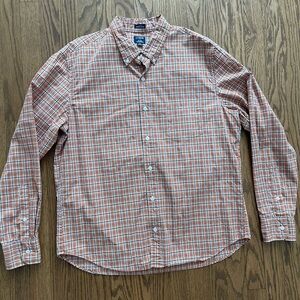 J Crew Shirt Men XL Orange Gingham Button Down Untucked Slim Fit Flex Washed